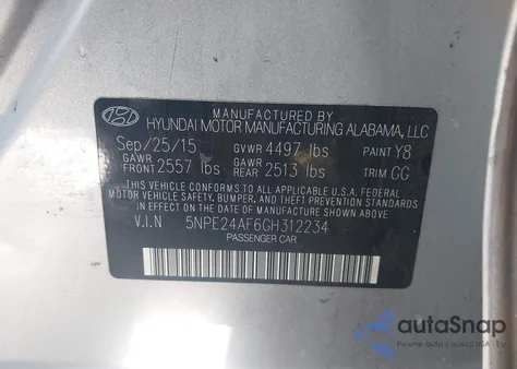 2016 Hyundai Sonata Se from USA, damaged, VIN 5NPE24AF6GH312234